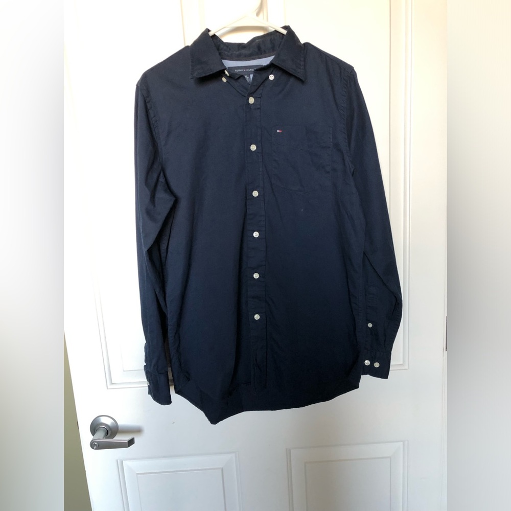 NWOT Tommy Hilfiger Men's Navy Button-Down Cotton Shirt Size XS